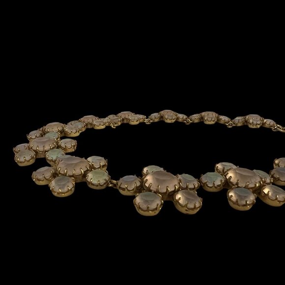 J. Crew Gold-Tone Iridescent White Opalescent Stones Statement Necklace Rare - Picture 7 of 11